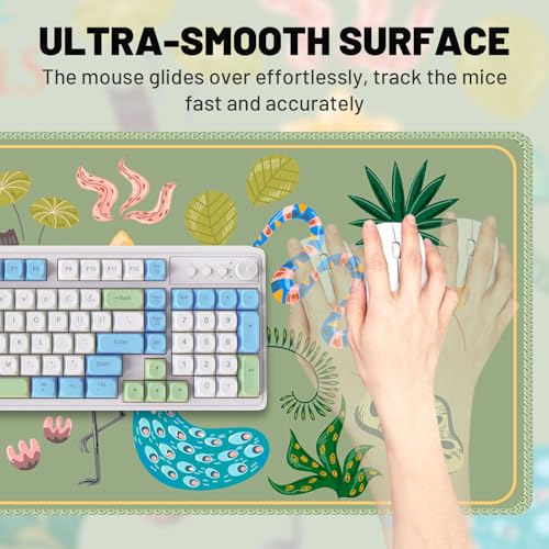 AIMSA Green Large Mouse Pad, Desk Matt for Desktop, XXL Desk Mat for Keyboard and Mouse, Jungle Animals Anti-Slip Big Mousepad Computer Mat with Stitched Edges — view 3