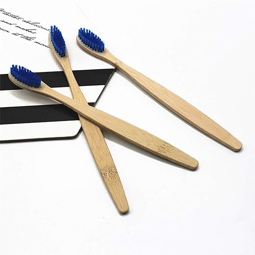 Miniatura 3 de Magik 10-20 cepillos de dientes de bambú 100% natural orgánico cerdas medianas sin BPA (paquete de 10, azul)