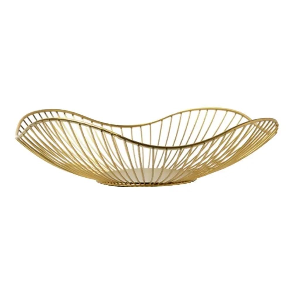 FZL02068LM Fruit Bowl Iron Fruit Basket Container Bowl Home Creative Drain Display Table Bread Snacks Tray Versatile(Gold)