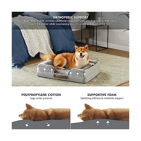 Orthopädisches Hundebett für mittelgroße Hunde, luxuriöses Haustiersofa aus Memory-Schaum für Hunde und Katzen, abnehmbarer und waschbarer Bezug, wasserdicht, langlebig, Grau – Bild 4