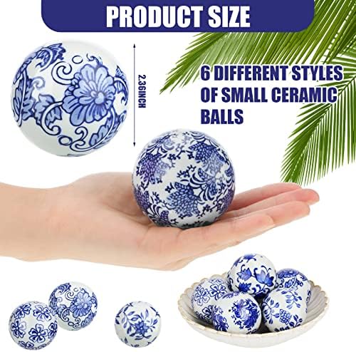 Vesici 6 Pcs Blue and White Porcelain Balls Chinoiserie Decor Decorative Ball for Bowl Centerpiece Tray Basket China Ceramic Orbs Gift for Vases Table Dining Spring Wedding Party Decoration(Pattern 1)