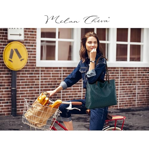 Image of Milan Chiva Tote Bag for Women with Zipper Large Ostrich Vegan Leather Shoulder Purses and Handbags