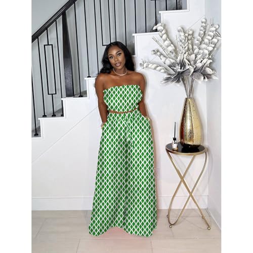 Image of Two Piece Sets for Women Summer Outfits Crop Tops and Wide Leg Pants Sets Sexy Jumpsuits Vacation Outfits with Pockets