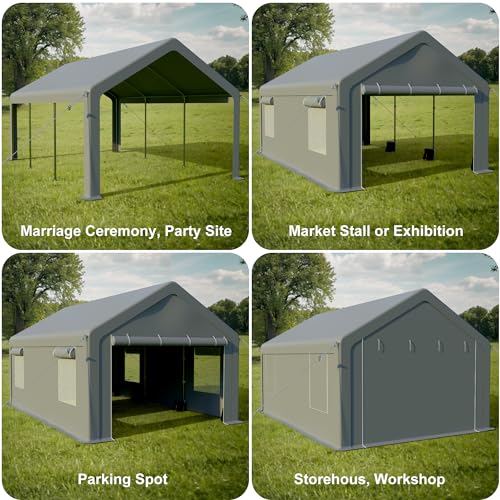 13x20ft Heavy Duty Carport, Portable Garage with 2 Doors & Roll-Up Window, Reinforced Steel Poles, Uv Resistant Waterproof Tarp, Portable Carport for Car, Truck, Boat,Motorcycle