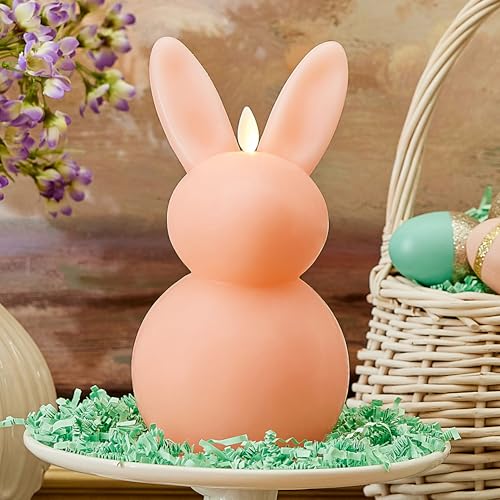 Image of Luminara Easter Bunny Candle- Mellow Peach 4.5 inch x 4.5 inch x 8.5 inch- Flameless Real-Flame Holiday-Inspired Decor- AA Batteries- Flickering LED Flame