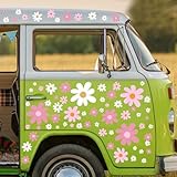 Dinifee 12 Sheets Daisy Stickers 147 Pieces Daisy Flower Car Decals Vinyl Groovy Flower Window Clings for Car Bumper Wall Laptop Mirror Truck Hippie Decoration(Cute Style)