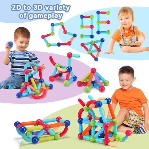 Image of Kids Craft Jumbo Size Magnetic Sticks Building Blocks for Kids Magnetic Toys for Boys Age 3+ Year Old Educational Stem Learning Magnet Stick with Balls Game Set (25 Pcs Magnetic Sticks-Ball)