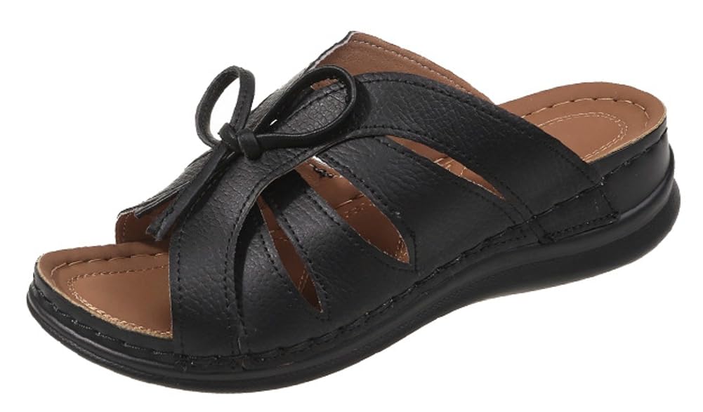 Womens Platform Wedge Sandals Trendy Bowknot Dressy Slide Open Toe Shose Comfy Arch Support Beach Walking Slippers