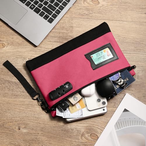 Image of KOSMCCO Money Bag with Lock, 11.8 x 7.9 Inches Durable Canvas Cash Bag Bank Bag for Cash