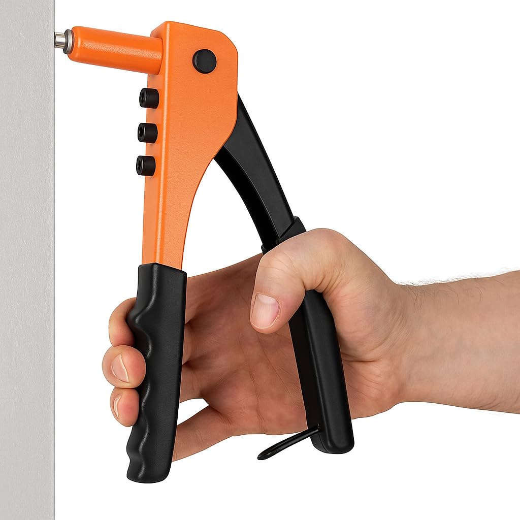 Rivettatrice Manuale Professionale in Acciaio | Impugnatura Ergonomica Antiscivolo con 4 Adattatori (2.4, 3.2, 4.0, 4.8 mm)