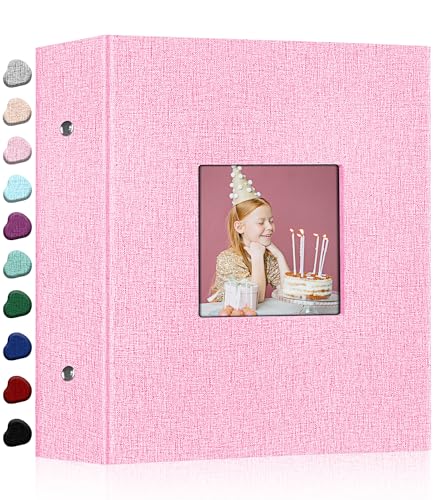 Ejblfe Photo Album 4x6 Linen Cover Slide-in Photo Album Book Can Holds 1000 4x6 Photos with 100 Black Sheets for Family Wedding Baby and Holiday Pictures (Pink)