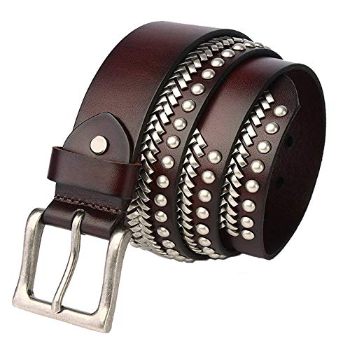 vogueteen Biker Rock Studded Rivet Men 38MM Width Leather Belt Accessories Cool (coffee)