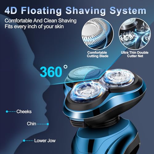 Image of Electric Razor for Men, Cordless Rotary Electric Shaver, Rechargeable Wet & Dry Waterproof Floating Head Shaver, 4D Face Shaving Grooming Tool, Travel Shaving Kit, Ideal Gift for Men（Blue