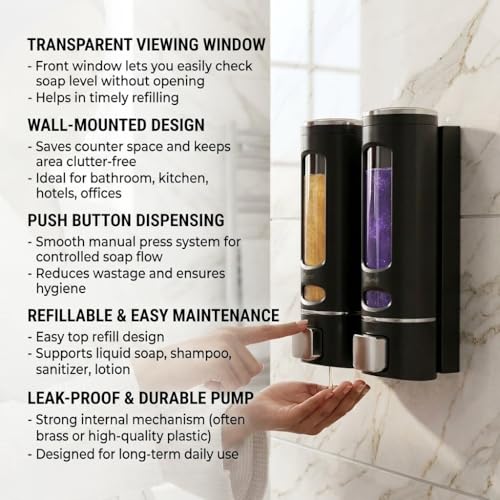 Image of ALTURAS Wall Mounted Liquid Soap Dispenser, ABS, 400 ML, for Shampoo, Sanitizer and Gel Handwash Dispenser (Black 400ml -2PC)