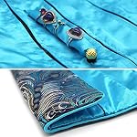 Wei Long Jewelry Roll, Travel Jewelry Roll Bag, Silk Embroidery Brocade Jewelry Organizer Case with Tie Close (Peacock, Blue) - Image 2