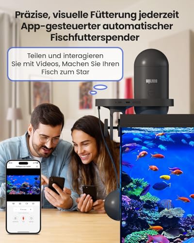Wolmds Futterautomat Aquarium mit Kamera, 2.4/5G WLAN App-Steuerung Visual SmartFeeder, 230ML Automatisierter Fischfutterautomat, Fischfutterspender, tägliche/Urlaub Fütterung Aquarien mit/ohne Deckel