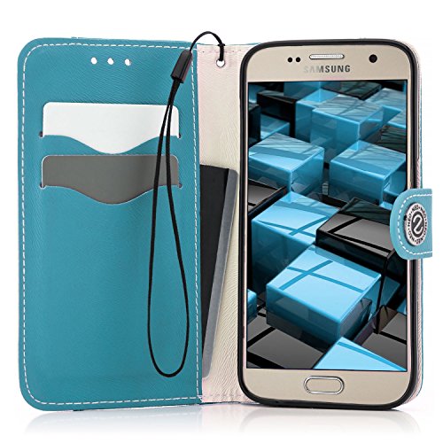 Saxonia Funda Samsung Galaxy S6 Edge Cubierta Carcasa Protectora Elegante con [Ranuras para Tarjetas] Billetera | Azul-Bianco