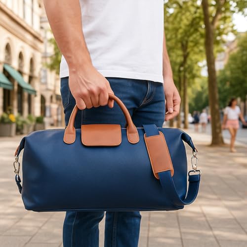 Bey-Berk Vienna Duffel Bag - 20" x 12" x 10" Leather Duffel Bag with Brown Accents, Navy4