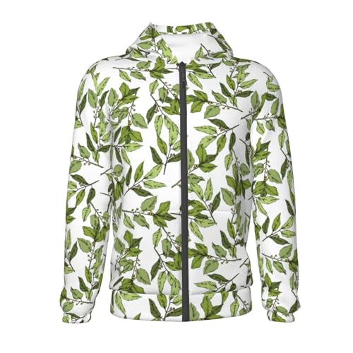 Green Laurus Leaf Kids Pullover Hoodies Boys Zip Up Sweatshirts Girls Athletic Clothes with Pocket2