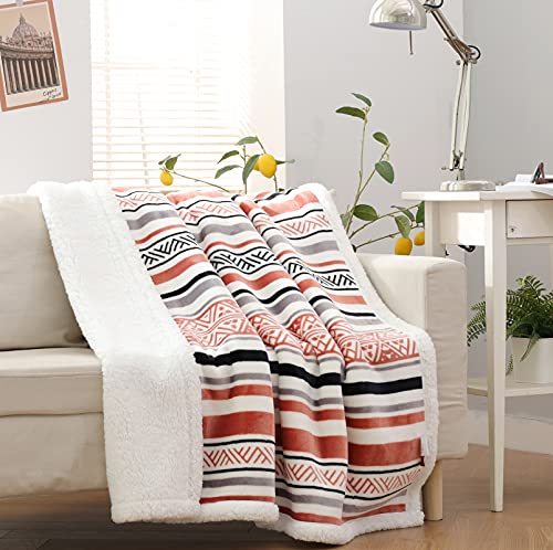 Sochow Sherpa Fleece Throw Blanket, Fuzzy Warm Super Soft Reversible Stripe Geometric Pattern Plush Blanket For Bed, Sofa And Couch, 60 X 80 Inches, Coral Pink #TOP4