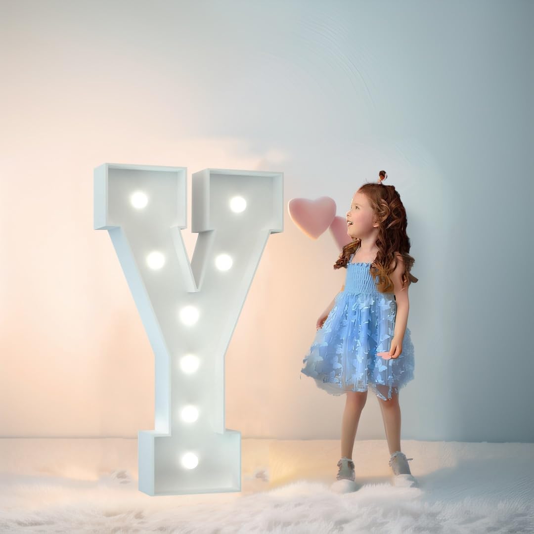 2.3FT/3.3FT/4FT Large Marquee Letters LED Light Up Sign White Light(Letter Y,4FT/120CM)