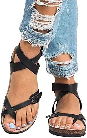 Faxiang Women's Gladiator Sandals Ankle Buckle Crisscross Thong Flats Open Toe Beach Sandals