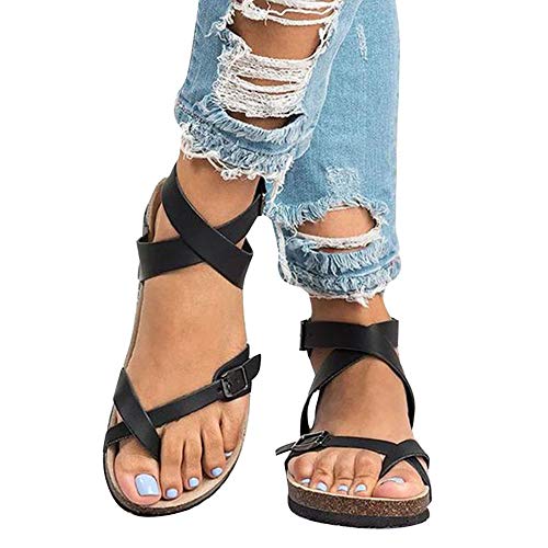 Faxiang Women's Gladiator Sandals Ankle Buckle Crisscross Thong Flats Open Toe Beach Sandals #TOP2