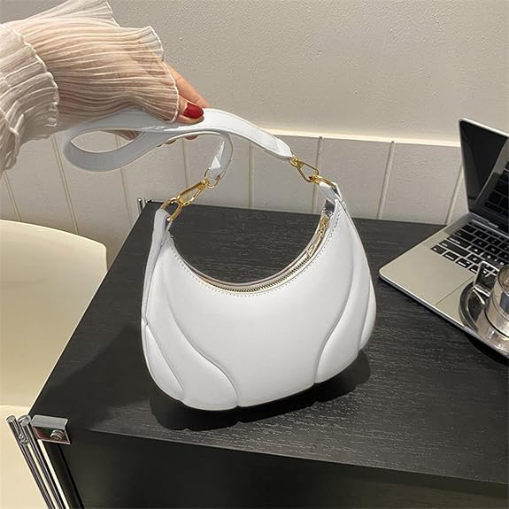 Shoulder Bag for Women,Tote Bag Purses for Women Crescent Shoulder Purse with Zipper,White4