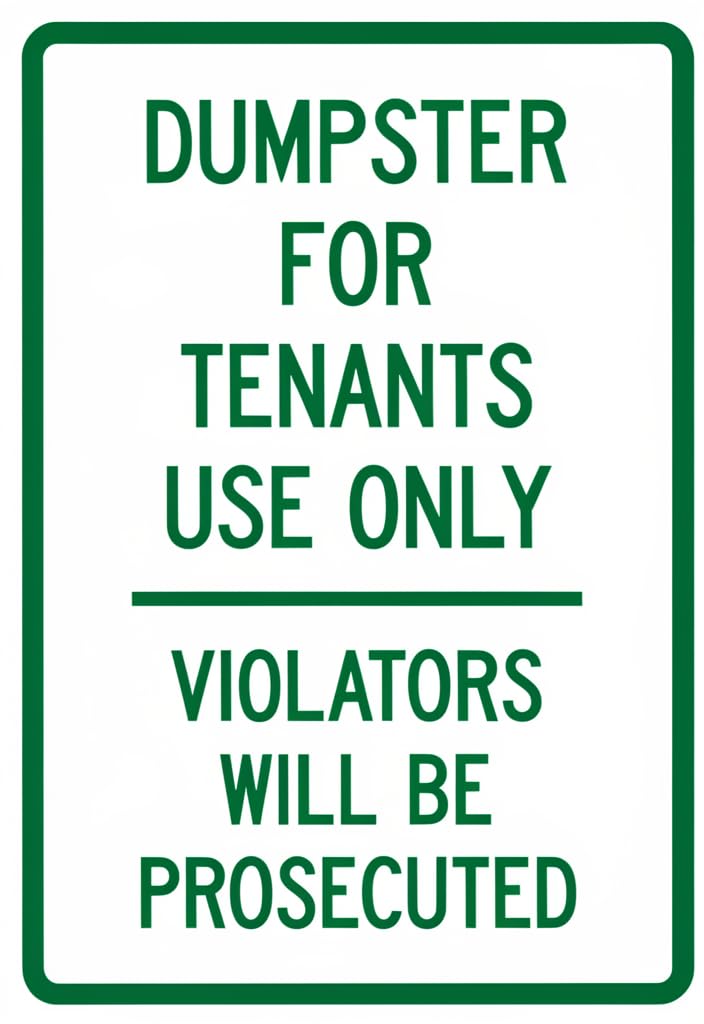 peiyeety Dumpster for Tenants Use Only Tin Sign 12x8 Inch – Green & White Metal Notice Plaque, Bold Property Management Message, Wall Door Fence Decor for Apartment Complex, Rental, HOA, Office