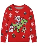 Twekfish Boy's Novelty Ugly Christmas Sweater, Youth Kids Funny Santa Dinosaur Dino Xmas Sweaters, Long Sleeve Warm Winter Pullover