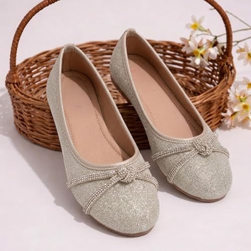 Image of toothless Kids Girls Belly Shoes | Shimmer Ballerinas with Rhinestone Detail | Comfortable Slip-On Ballet Flats, Festive Occasions & Weddings