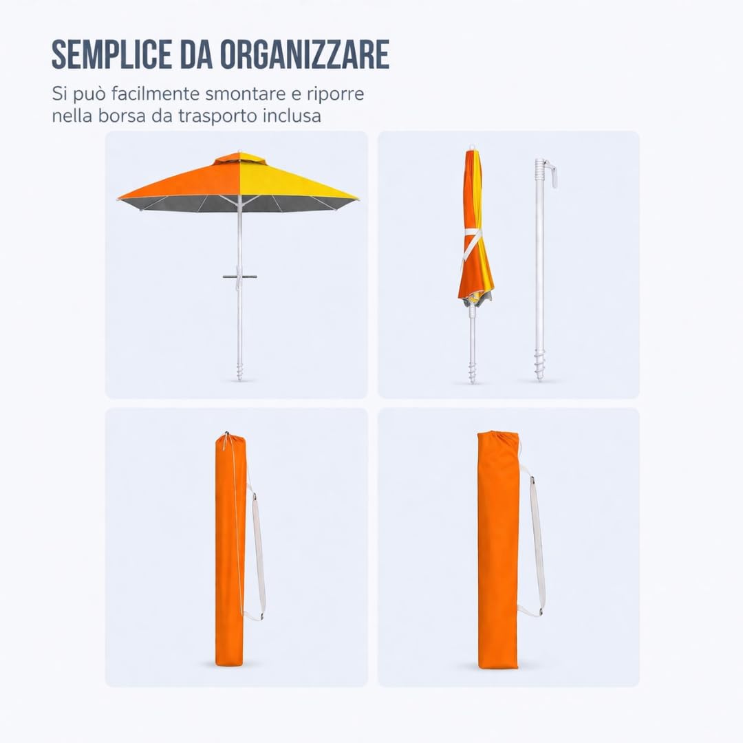 Batik Ombrellone mare Maestrale 220 cm - ombrellone da spiaggia antivento con trivella - Palo in ferro - Anti UV - 6 stecche