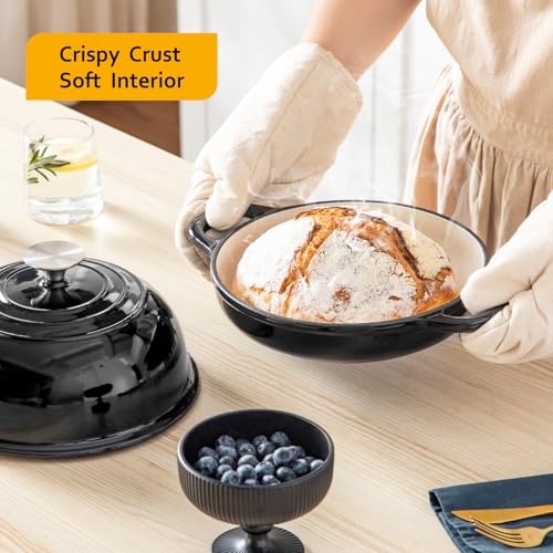 Velaze Enameled Cast Iron Dutch Oven for Bread Making, Bread Pan with Lid, Dutch Oven For Sourdough Bread Baking, Cast Iron Bread Pot, Black, 24cm Casserole Dish with Lid, 5 Quart - Image 3