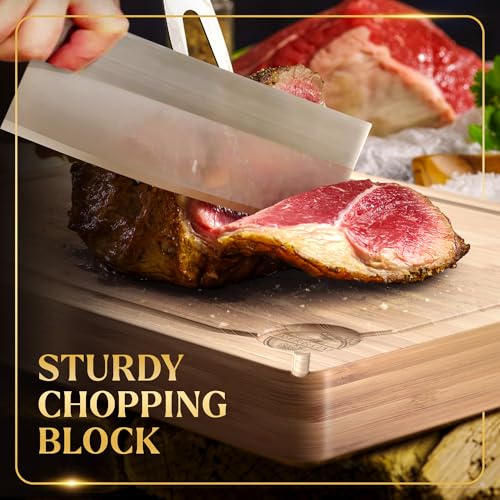 Deer & Oak Extra Large Chopping Board - 40 x 30 x 3.8cm Extra Thick Wooden Bamboo Meat Chopping Board, Butchers Block, Chopping Block for Kitchen, Heavy Duty
