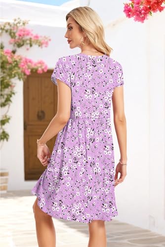 Image of AUSELILY Women's Summer Short Sleeve Knee-Length V Neck Dress with Pockets | V Neck,Cap Sleeve,Loose-Fit,Casual Dresses,2026 New
