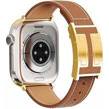 Designer Genuine Leather Band Compatible with Apple Watch Ultra/SE/Series 10/9/8/7/6/5/4/3/2/1 49mm-38mm, Magnetic Buckle Replacement Strap for Men & Women