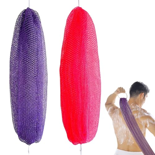 Esponja Africana, Paquete de 2 Esponjas Exfoliantes para el Baño con Malla Elástica para Frotar el Cuerpo y Espalda, Esponja Vegetal con Nudos Reforzados para Limpieza en Ducha y el Baño