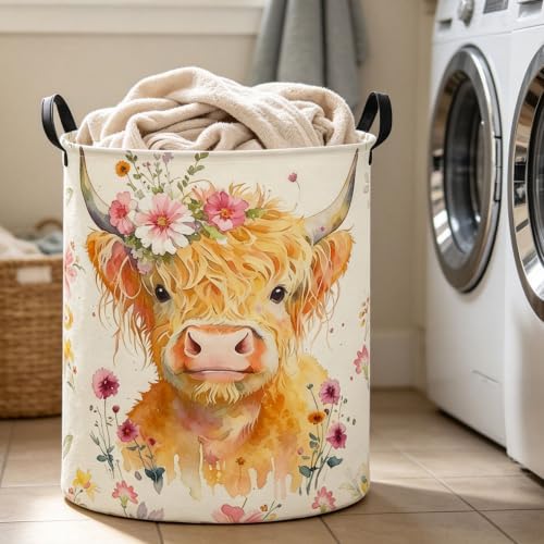 Image of 19.7 inch Laundry Basket,Dirty Clothes Hamper,Waterproof Storage Bin,Room Decor(Yellow Calf)