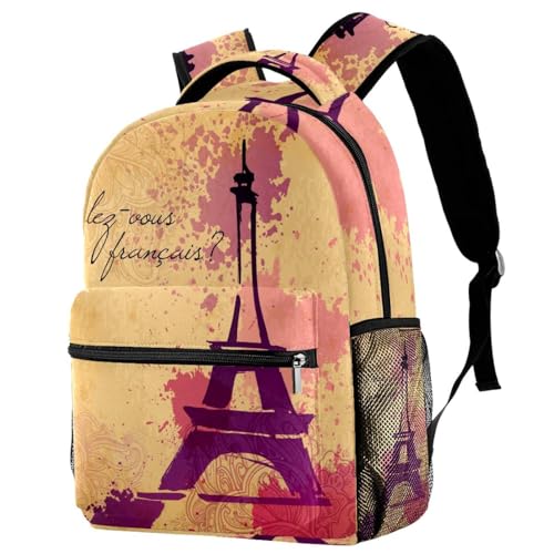 Sac à dos d'école grand format Tour Eiffel multicolore pour ados fatigués des sacs tristes