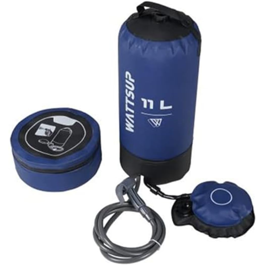 Wattsup - Douche Solaire à Pression Extérieure Portable - Réservoir d'eau 11 L - Pompe à Pied - Douchette Portative - Sac Compact - Idéale pour Randonnée, Camping et Tente - PVC et Latex - Bleu