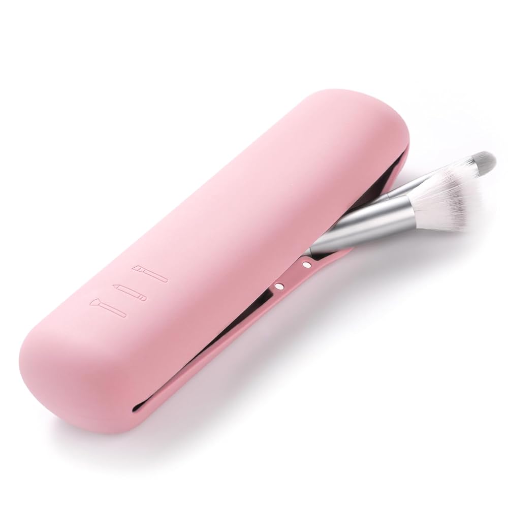 FERYES Large Travel Makeup Brush Holder, Magnetic Anti-fall Out Silicon Portable Cosmetic Face Brushes Holder, Soft and Sleek Makeup Tools Organizer for Travel- (8.27 * 2.36 * 1.57)