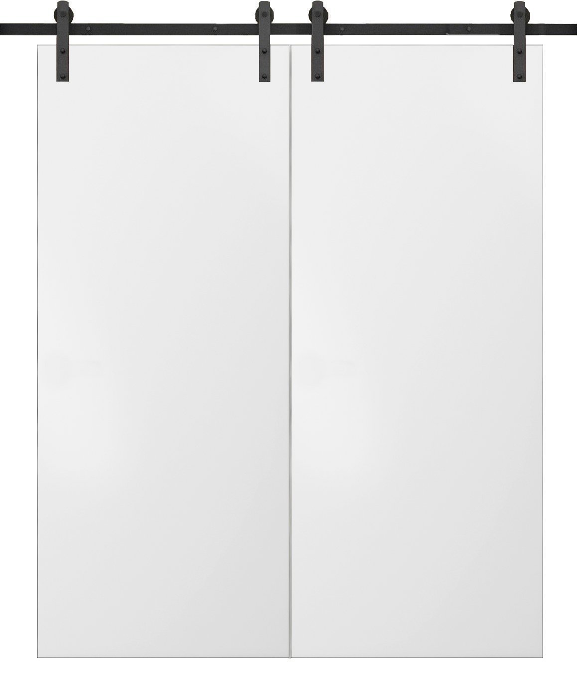 SARTODOORS Sliding Double Barn Doors 64 x 80 inches with Rails 13FT | Planum 0010 White Silk | Hangers Wheels Heavy Duty Sturdy Track Hardware | Closet Door Solid Wood