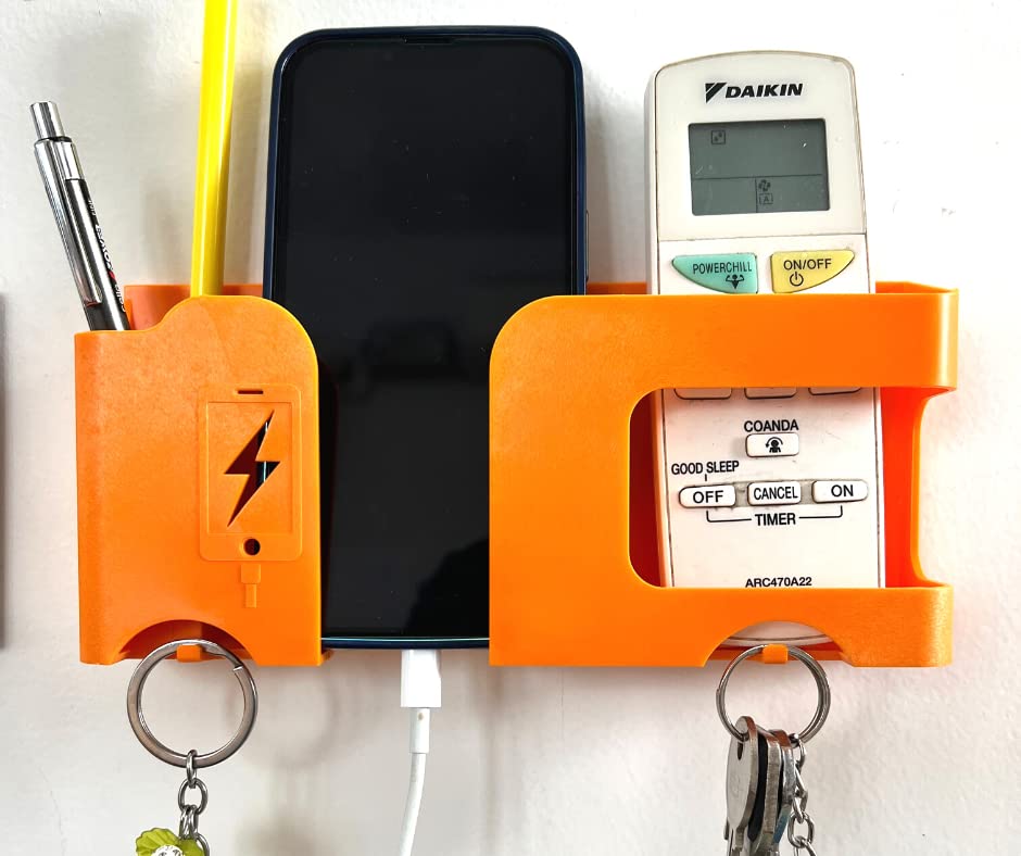 polypropylene Wall Mobile Holder|Multi-Purpose Mobile Stand for Wall|Remote Holder & Mobile Charging Stand|Kitchen Organizer Rack Wall Mounted|Useful Gadget-Orange