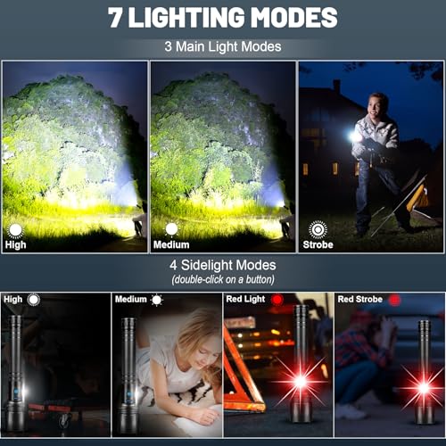Cinlinso Rechargeable LED Flashlights High Lumens, 90,000 Lumens Super Bright Flash Light with 10000 𝗺𝗔𝗵 Β𝗔𝗧𝗧𝗘𝗥𝗬 & 7 Modes, Powerful Handheld Waterproof Flashlights for Home Emergencies