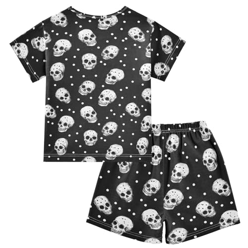 ALAZA Skulls and Polka Dots Pajama Set Short Sleeve Sleepwear Soft Lounge Nightwear2