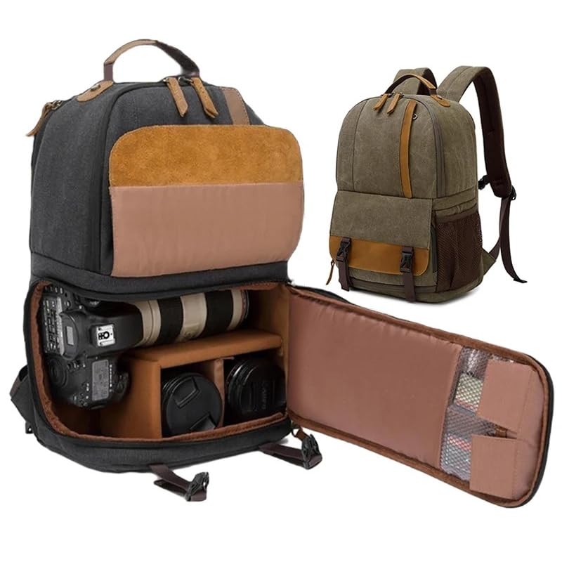Borsa Reflex Zaini for fotocamera for fotografi unisex, escursionismo, borsa impermeabile di grande capacità for fotocamere reflex DSLR, obiettivo, treppiede(Green)