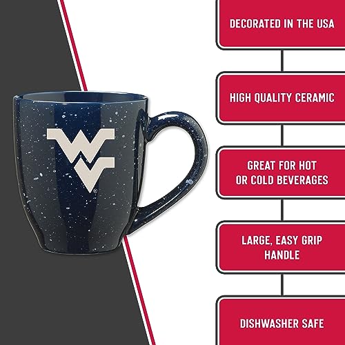 Image of Rico Industries NCAA West Virginia Mountaineers Navy Blue Personalized 16 oz Team Color Laser Engraved Speckled Ceramic Coffee Mug