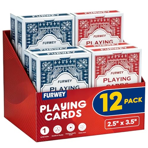 FURWEY Playing Cards 12 Pack Standard Index Red and Blue Backs Large Digital Printing is Easy to Read BlackjackEuchre Canasta Card Game Poker CardsRed/Blue