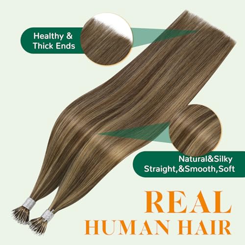 Variant 3 - Easyouth Nano Extensions Human Hair Highlight Nano Hair Extensions Human Hair Brown Highlight Caramel Blonde Nano Bead Hair Extension Real Human Hair for Daily Wear 20 Inch 50g 50s