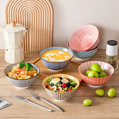 Vancasso 24 Oz Ceramic Cereal Bowls Set Of 6, Colorful Soup Bowls, Pasta Salad Bowls, Dishwasher & Microwave Safe #TOP5